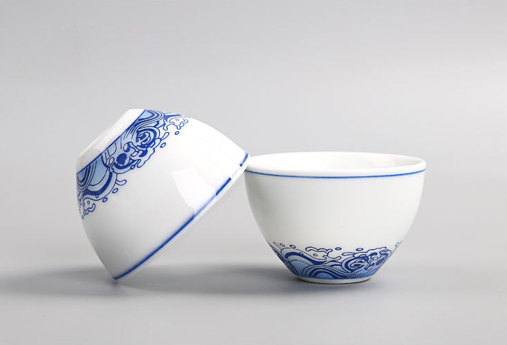青花瓷手抓泡茶盖碗敬茶碗 功夫茶具茶备沏茶杯&nbsp;&nbsp;陶瓷