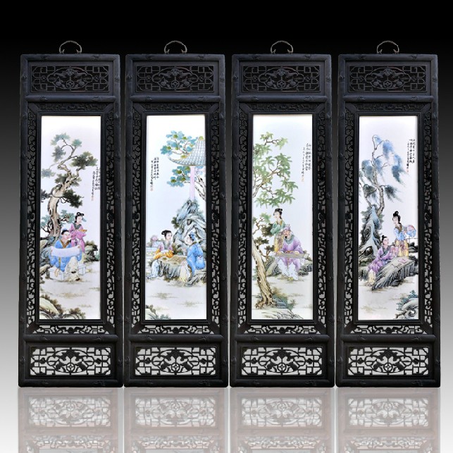 家居装饰工艺品 手绘工笔画 现代中式挂画客厅装饰画 陶瓷 瓷板画