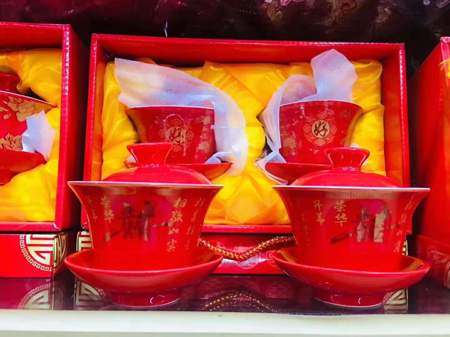 陶瓷 功夫茶具套装大号三才敬茶盖碗茶杯