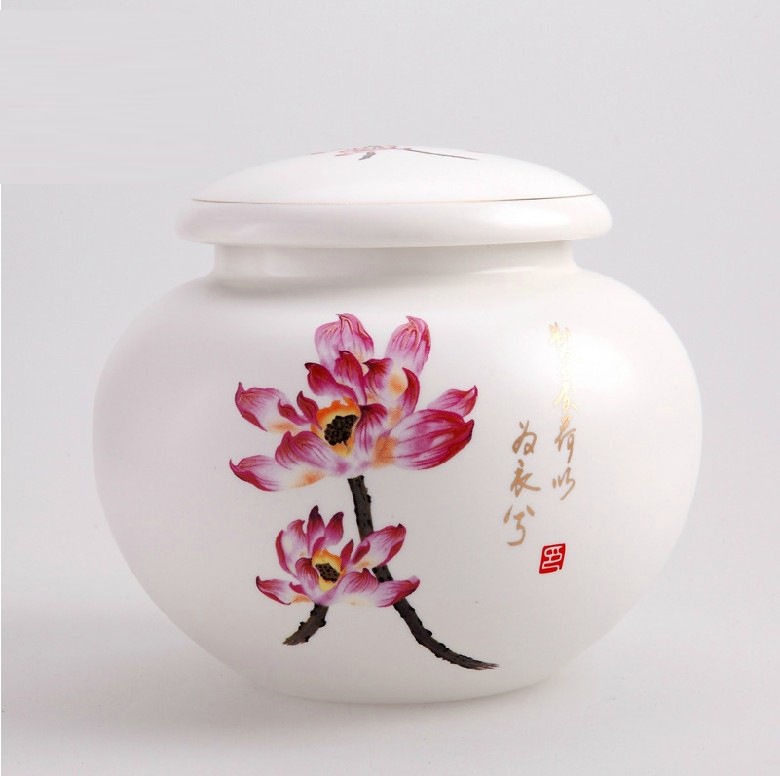 粉彩开窗福禄寿莲花茶罐青花瓷仿古陶瓷茶叶罐