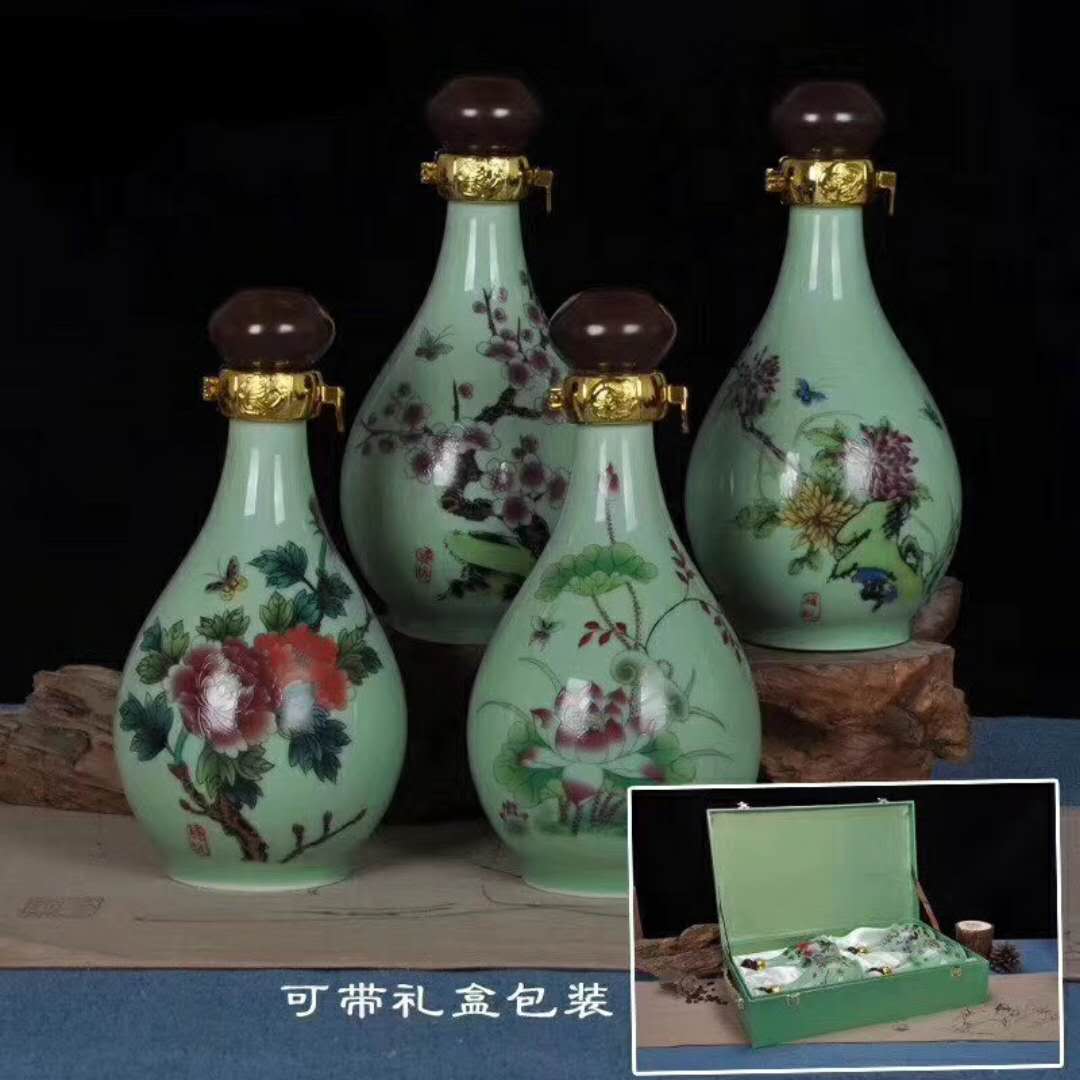 密封罐酒瓶泡酒瓶 手绘粉彩带锁扣酒瓶&nbsp;&nbsp;陶瓷&nbsp;&nbsp;礼品
