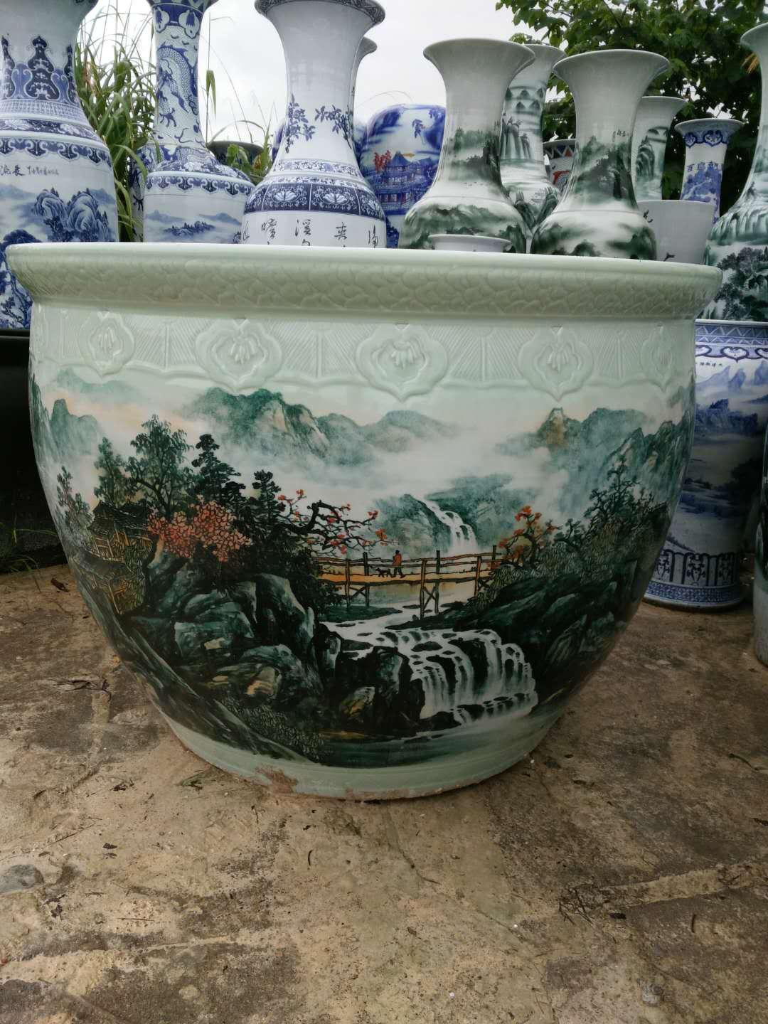 景德镇雕刻手绘青瓷龙纹大缸 定制仿古青花大缸&nbsp;&nbsp;陶瓷&nbsp;&nbsp;水缸