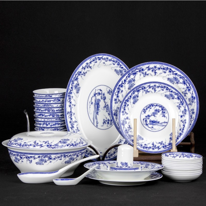 卡通可爱儿童晚盘碟餐具套装 家用青花餐具定制 陶瓷 摆件