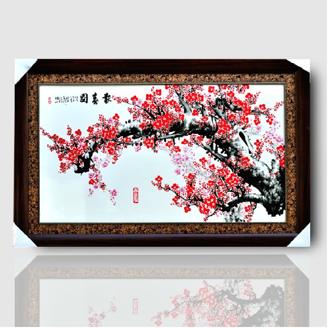 手绘青花仿古瓷板画 山水粉彩陶瓷挂画 陶瓷画