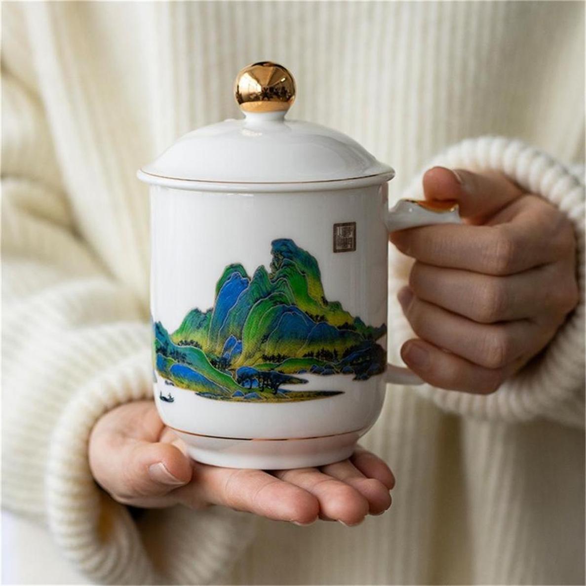 千里江山图系列陶瓷礼品之千里江山图办公茶杯套装  千里江山陶瓷礼品  千里江山办公茶杯