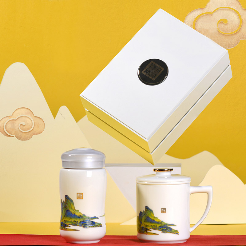 千里江山图系列陶瓷礼品之千里江山图办公茶杯套装  千里江山陶瓷礼品  千里江山办公茶杯