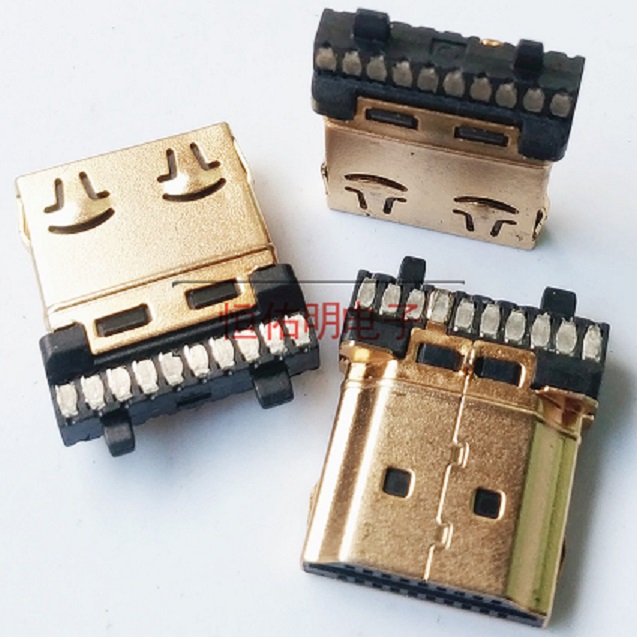 HDMI 19P A TYPE焊线公头带双笑脸弹片镀金镀镍 HDMI焊线公头 HDMI带双笑脸公头 HDMI 19P公头