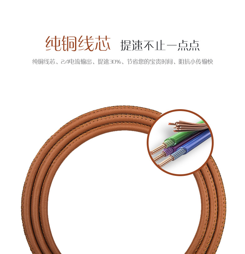 苹果数据线 皮革复古USB快充充电线 厂家批发  皮革数据线