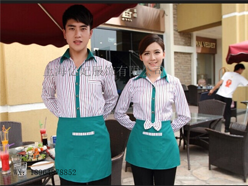 酒店中餐厅服务员工作服夏装新款  定做农家乐工装  短袖衬衫围裙裤子