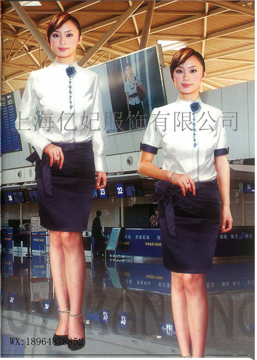 空姐制服夏装短袖衬衫半裙西装裙送丝巾新款  全棉衬衣订做