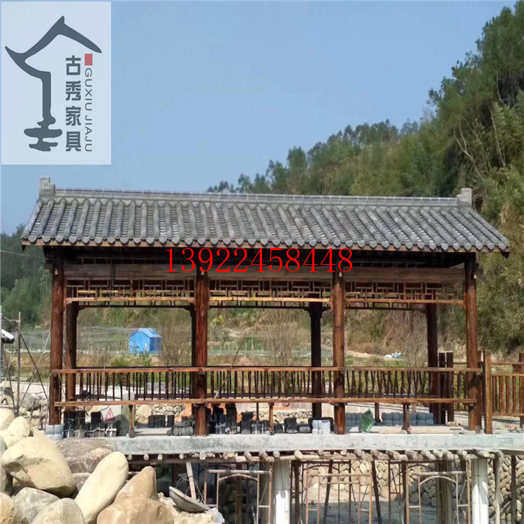 木质景观花架，碳化防腐木廊架，庭院中式长廊