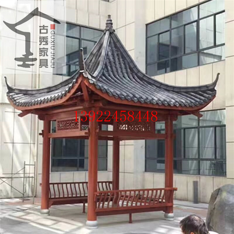 四角木制公园凉亭，广州碳化木六角亭子  公园木质六角凉亭