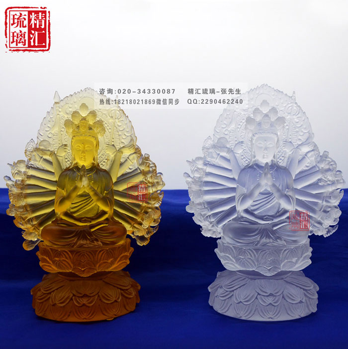 千手观音菩萨佛像 古法琉璃佛像供奉 广州佛像厂家  广州深圳琉璃厂家