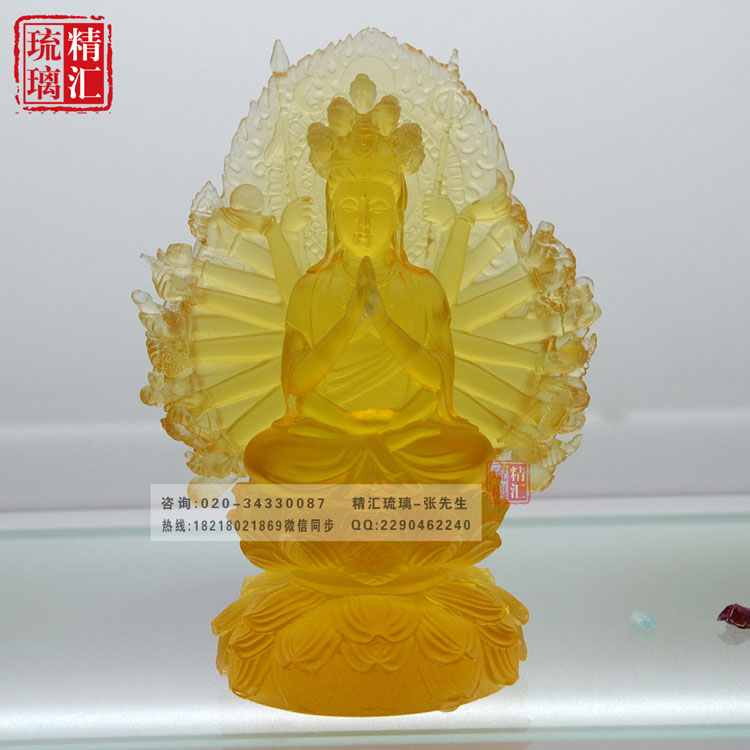 千手观音菩萨佛像 古法琉璃佛像供奉 广州佛像厂家  广州深圳琉璃厂家