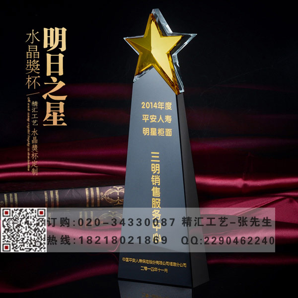 明日之星五角星水晶奖杯 广州深圳表彰会议奖杯制作  明日之星水晶奖杯  颁奖庆典活动奖杯  广州深圳奖杯厂家