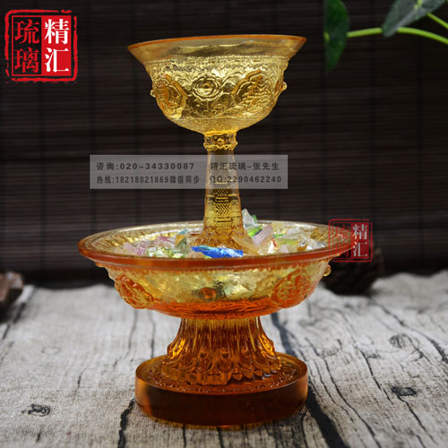 八吉祥琉璃护法杯 藏传佛教用品批发定制  八吉祥琉璃佛具  琉璃护法杯供奉  广州琉璃生产厂家