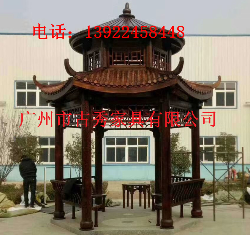 双层古建六角凉亭，八角亭子地基尺寸，小区实木亭子