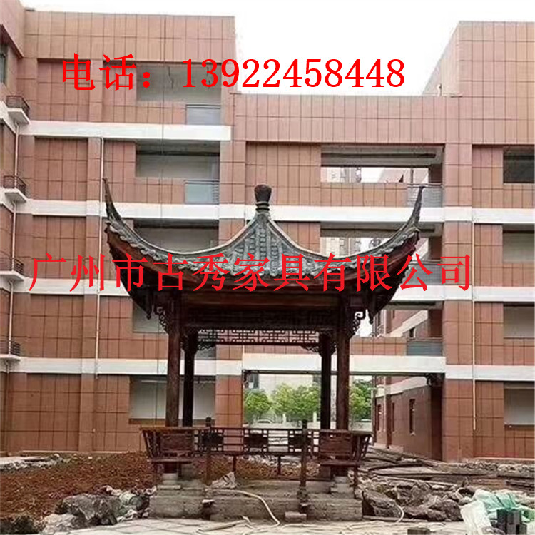 双层古建六角凉亭，八角亭子地基尺寸，小区实木亭子