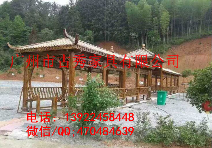 广州防腐碳化木长廊，仿古户外长廊，复古文化宣传栏走廊