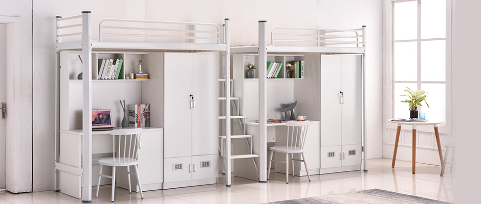 批发定做学校公寓床组合宿舍上床下桌  学生宿舍床  上下铺铁床  公寓床厂家