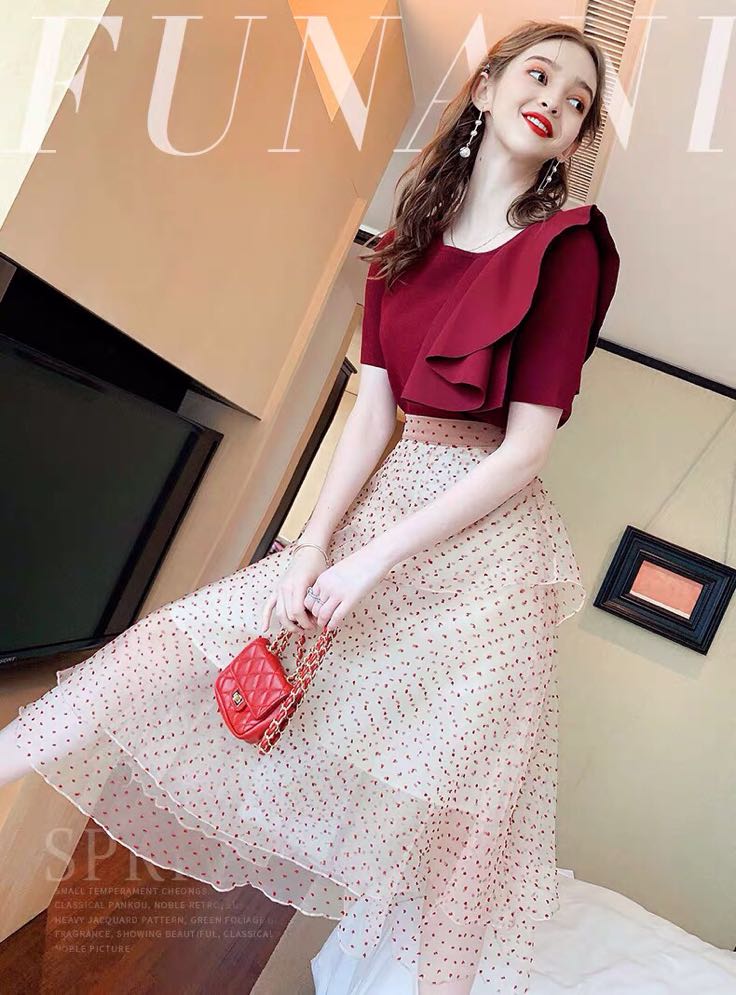 法式桔梗波点夏季半身裙尾货批发  女装批发  夏季裙子批发