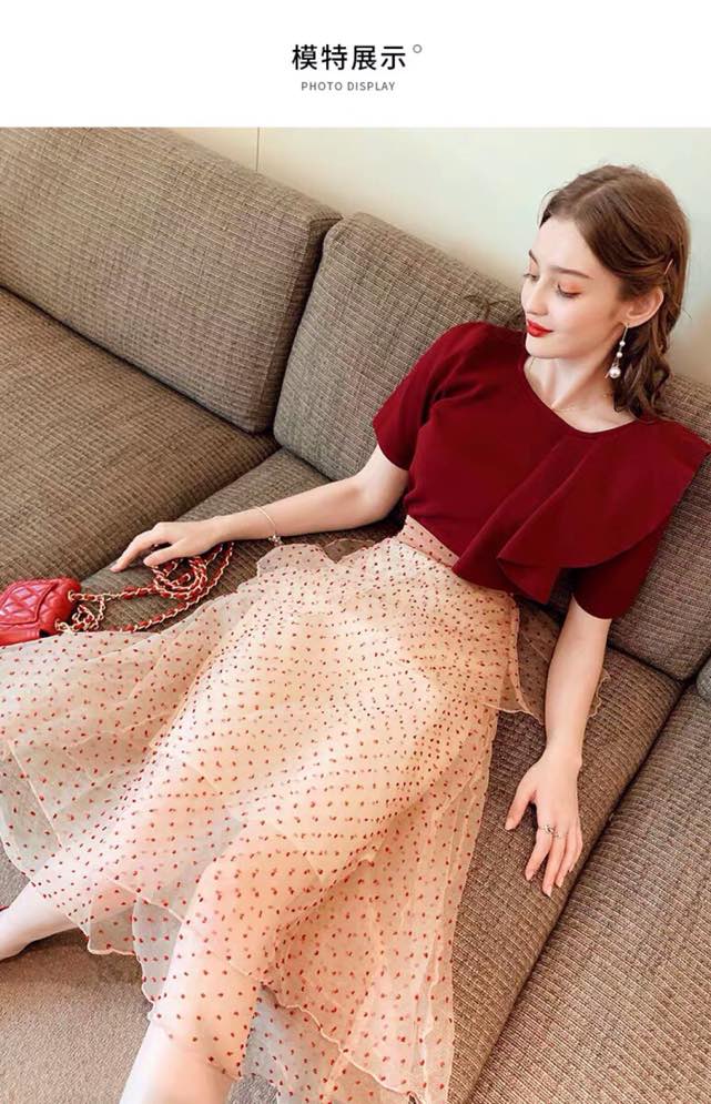 法式桔梗波点夏季半身裙尾货批发  女装批发  夏季裙子批发