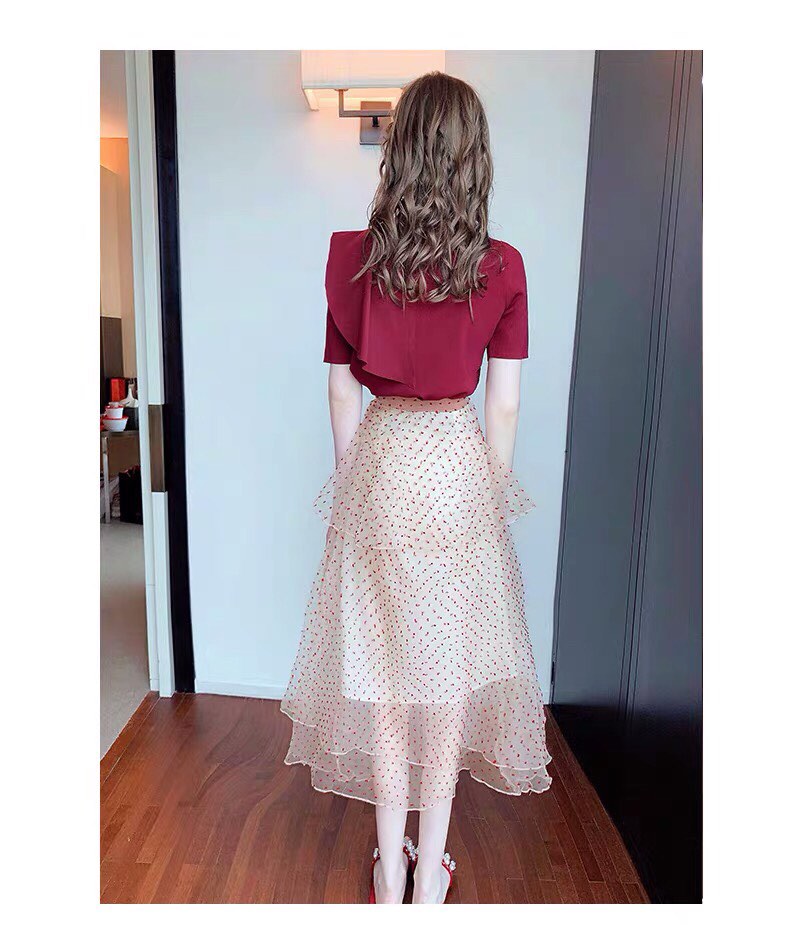 法式桔梗波点夏季半身裙尾货批发  女装批发  夏季裙子批发