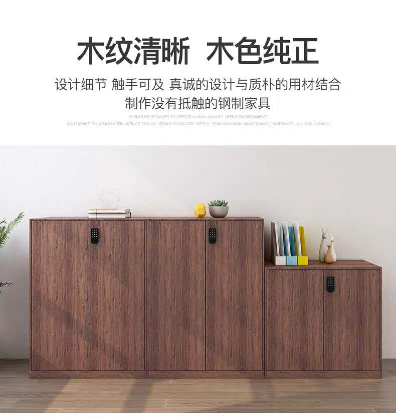 重庆钢制文件柜铁皮柜樱桃木纹转印矮柜储物柜
