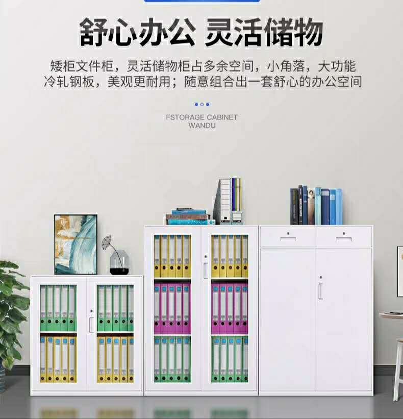 重庆办公矮柜钢制铁皮档案柜灰白拆装薄边套色文件柜  钢制铁皮柜