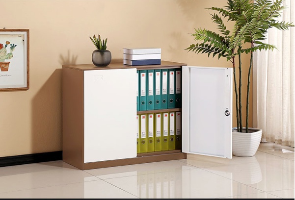 重庆办公矮柜钢制铁皮档案柜灰白拆装薄边套色文件柜  钢制铁皮柜