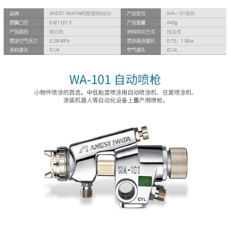 日本岩田自动喷枪WA101往复机流水线机器人喷枪WA101  日本岩田WA101喷枪  往复机流水线喷枪