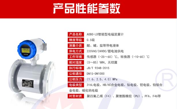 ABDT-LD 智能现场显示一体分体式液体电磁流量计  液体流量计  大口径流量计