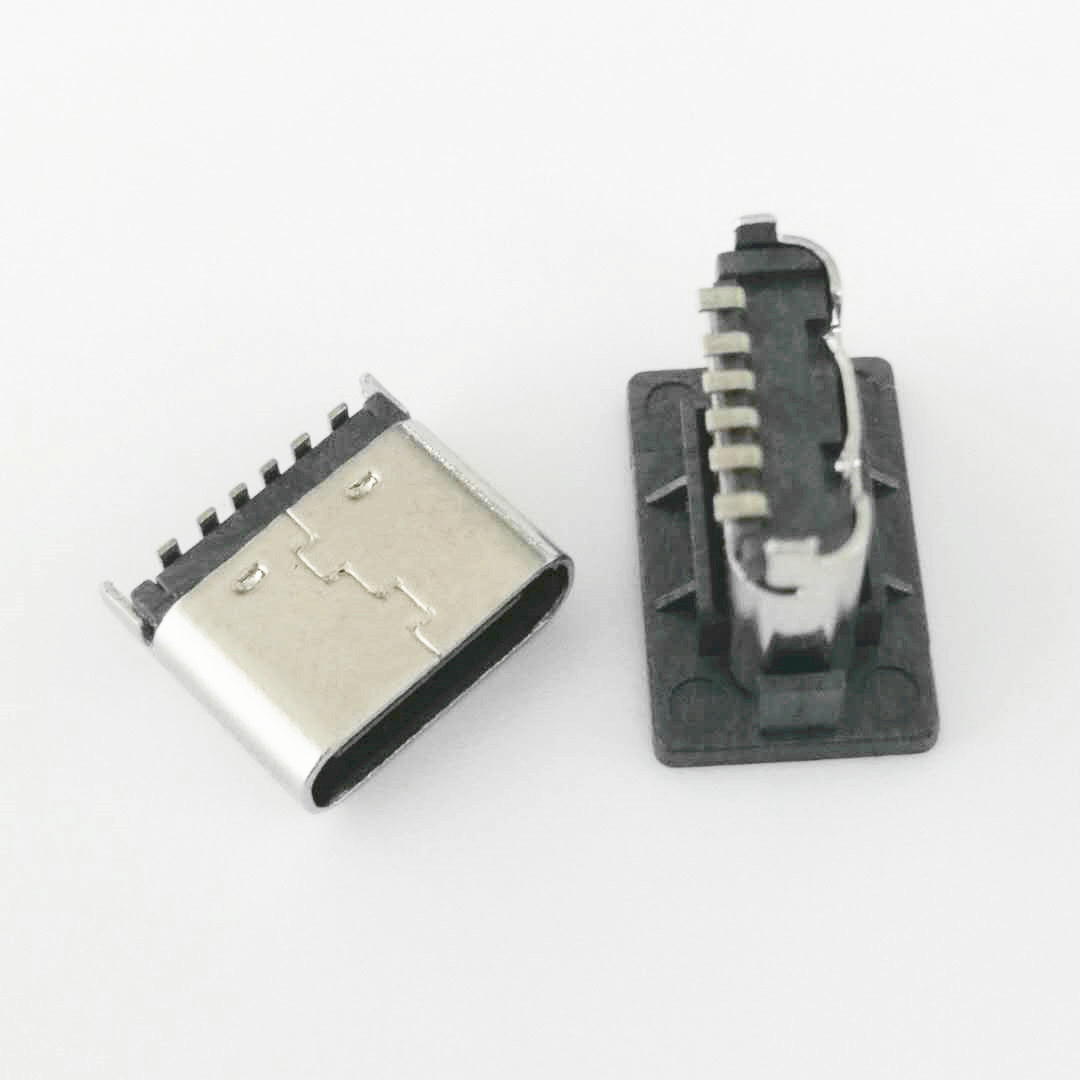 立贴式TYPE-C 6P母座 180度立式贴片SMT  TYPE-C 6P立贴母座  高6.8