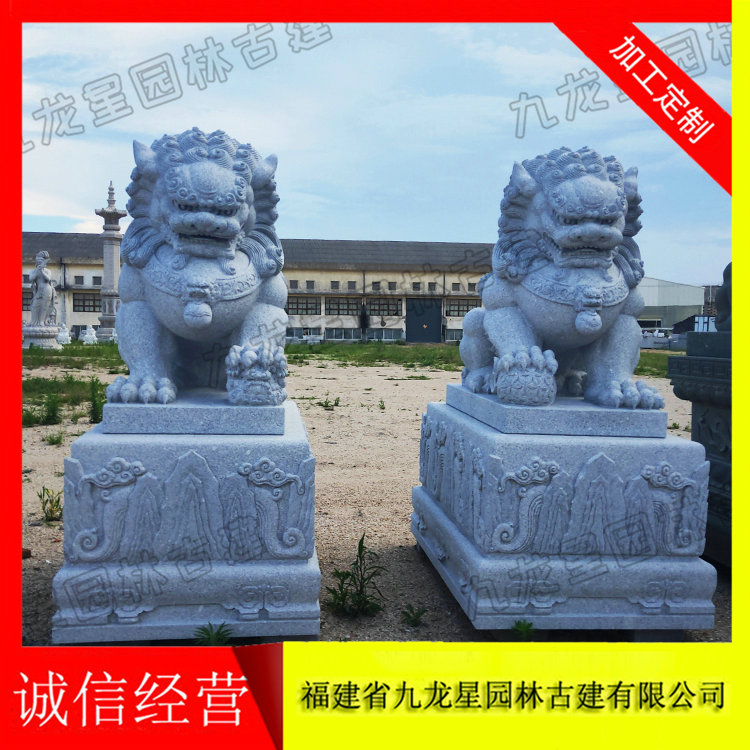 石狮子定制 寺庙门口狮子 酒店工艺品 镇宅大理石狮子