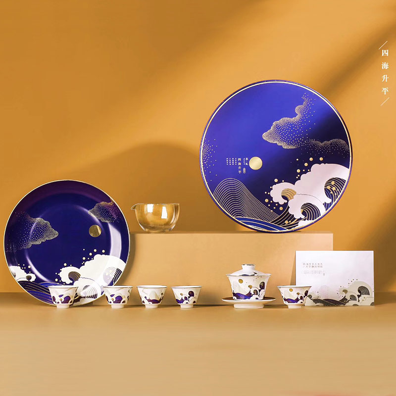 景德镇陶瓷厂家提供茶具礼品印字定制LOGO  中秋礼品茶具批发定制  茶具礼品定制LOGO  福利礼品茶具
