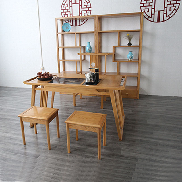 美硕家具厂家直销新中式茶桌酒店餐厅民宿桌椅博古架  新中式茶桌椅组合  禅意功夫茶桌  现代中式茶台