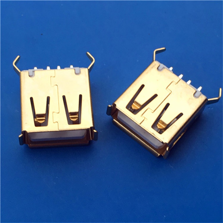USB 2.0 AF180度直插DIP 4PIN 弯角卷边  USB 4PIN母座  AF 180度直插母座