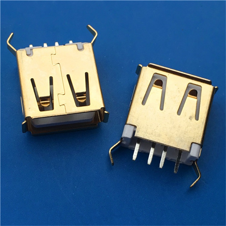 USB 2.0 AF180度直插DIP 4PIN 弯角卷边  USB 4PIN母座  AF 180度直插母座