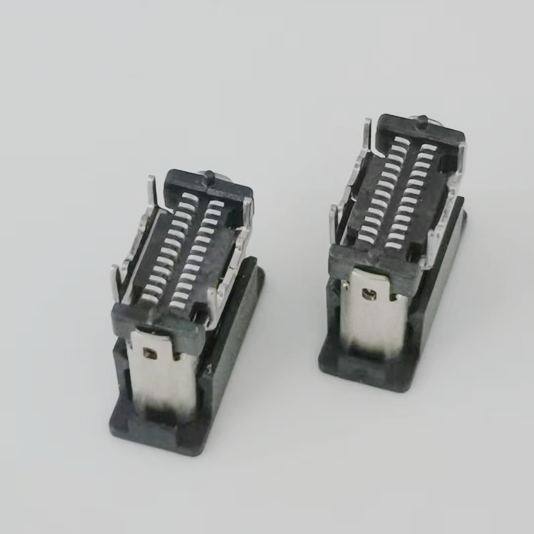 180度TYPE-C 24PIN立贴SMT 有柱 四脚固定  TYPE-C 180度立贴母座  24PIN立贴母座