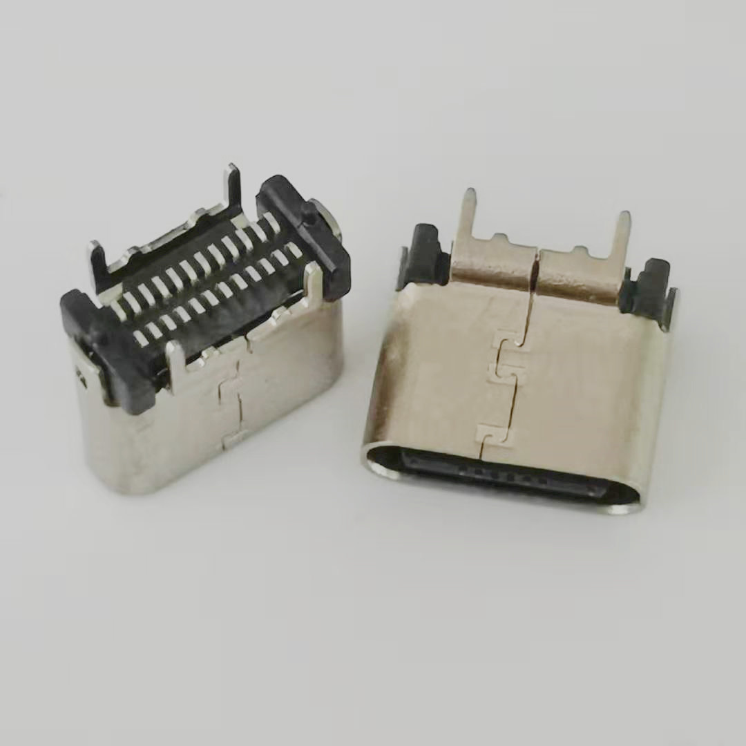 180度TYPE-C 24PIN立贴SMT 有柱 四脚固定  TYPE-C 180度立贴母座  24PIN立贴母座