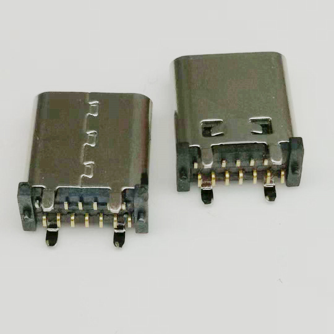 TYPE-C 14PIN立贴母座 双排SMT 带柱 四脚插板  TYPE-C 立贴母座  TYPE-C 母座