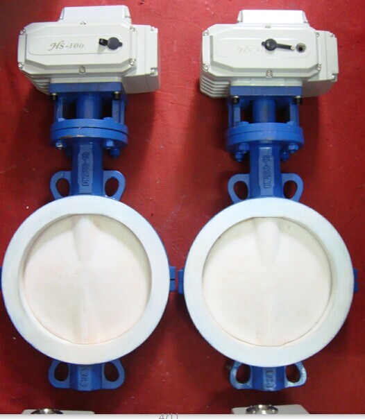 电动衬氟对夹式蝶阀