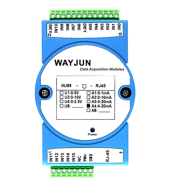 16路4-20mA转Modbus TCP网络数据采集模块  MODBUS TCP通讯协议  4-20mA转RJ45  RJ-45网络接口