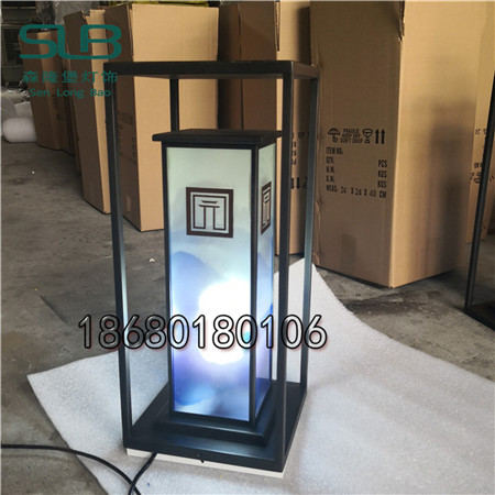 山水图草坪灯玻璃透光矮柱灯示范区特色灯工厂定制  玻璃矮柱灯
