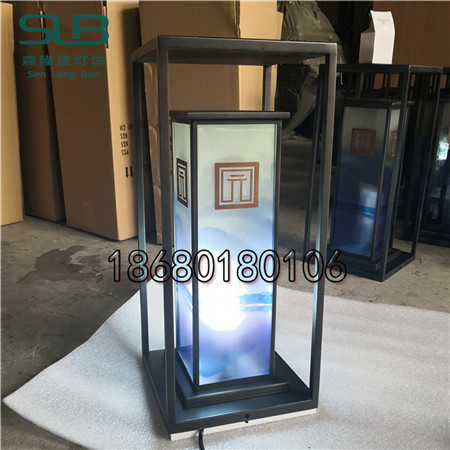 山水图草坪灯玻璃透光矮柱灯示范区特色灯工厂定制  玻璃矮柱灯