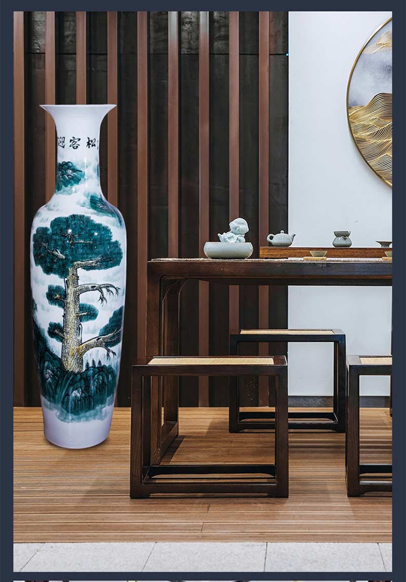 青花迎客松大花瓶礼品 景德镇1.6米手绘墨彩大花瓶摆件  青花瓷大花瓶摆件  落地大花瓶礼品