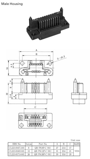QR/P8-8P-C(01)广濑hrs面板机架连接器  hrs代理