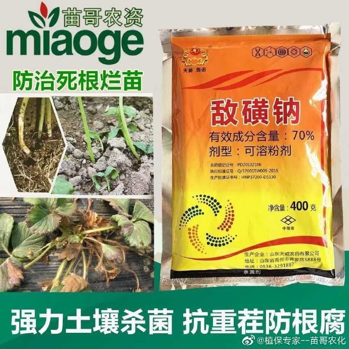 敌磺钠  苗前土壤消毒杀菌剂  防治蔬菜瓜果立枯猝倒  防治根腐病