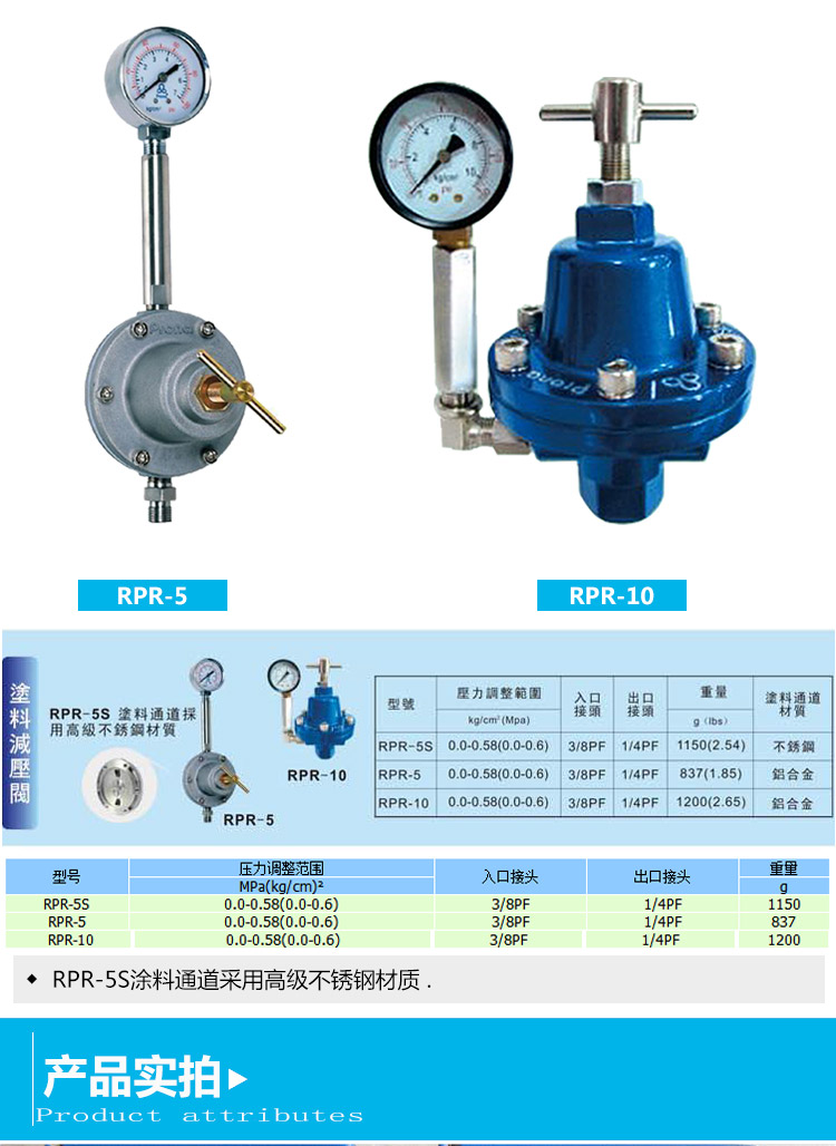 台湾宝丽涂料稳压阀RPR-5涂料减压阀RPR-10涂料调压阀  涂料调压阀RPR-5  涂料稳压阀RPR-5S