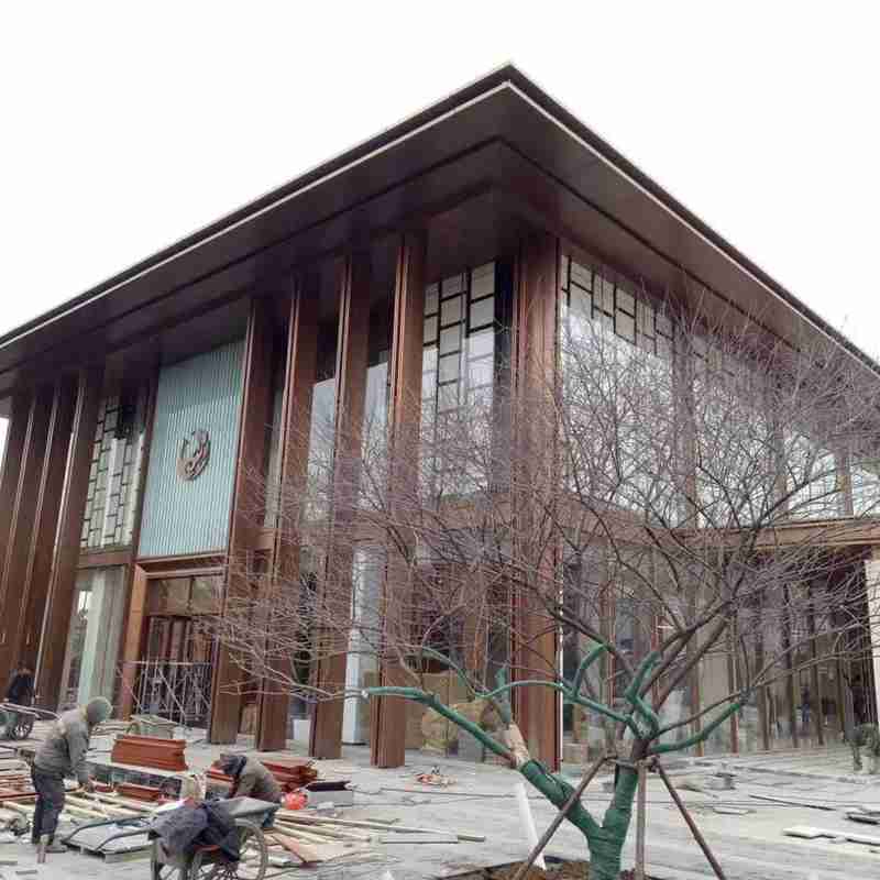 景观凉亭铝单板公园廊架铝板仿木纹转印  景观亭铝板